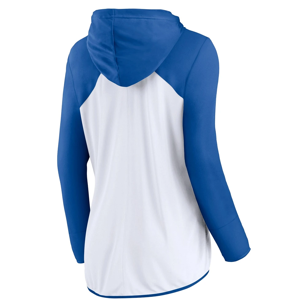 Sweat à capuche zippé pour femme Fanatics blanc/bleu royal avec inscription Indianapolis Colts