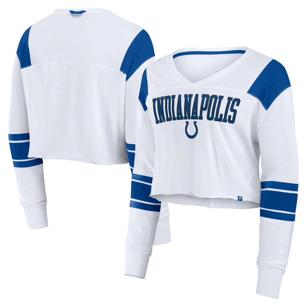 T-shirt à manches longues extensible et court pour femme Fanatics, blanc, Indianapolis Colts