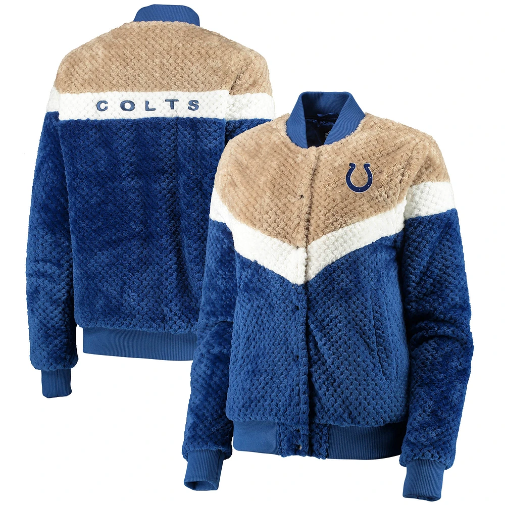 Veste G-III 4Her by Carl Banks pour femme Royal/Cream Indianapolis Colts Riot Squad Sherpa Full-Snap