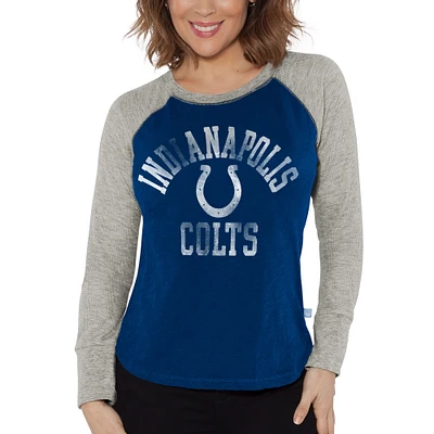 T-shirt à manches longues raglan en tricot gaufré Indianapolis Colts G-III 4Her by Carl Banks pour femme, bleu royal/gris chiné