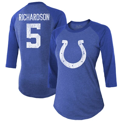 Majestic Threads pour femme Anthony Richardson Royal Indianapolis Colts Nom et numéro du joueur T-shirt ajusté à manches 3/4 en trois mélanges