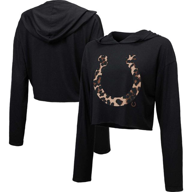 Majestic Threads Sweat à capuche court léopard Indianapolis Colts noir pour femme