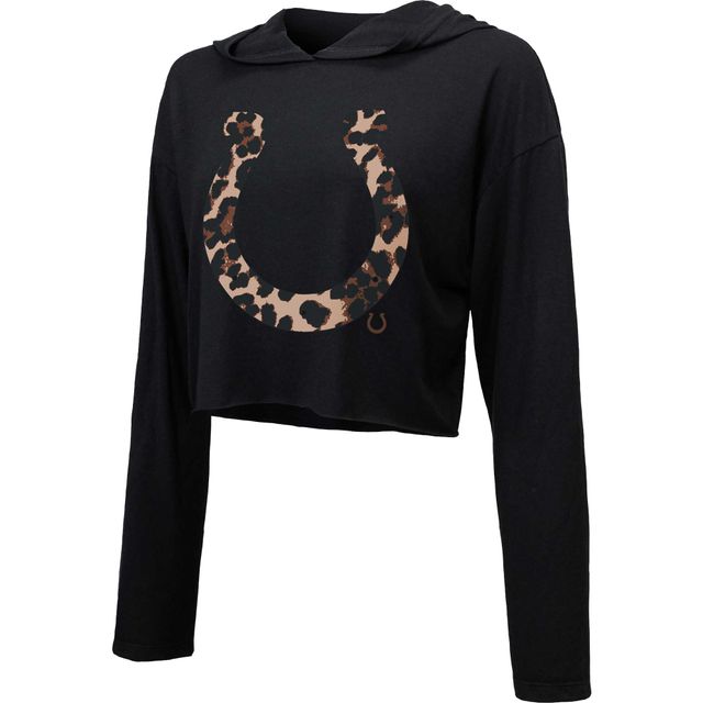 Majestic Threads Sweat à capuche court léopard Indianapolis Colts noir pour femme