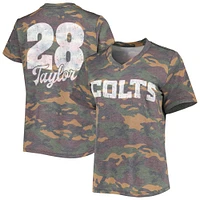 T-shirt tri-mélange à col en V Majestic Threads pour femmes Jonathan Taylor Camo Indianapolis Colts Nom et numéro