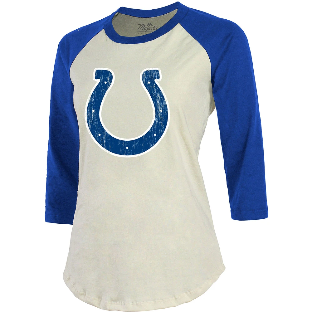 Women's Majestic Threads Jonathan Taylor Cream Indianapolis Colts Player Name & Number Tri-Blend Three-Quarter Sleeve T-Shirt