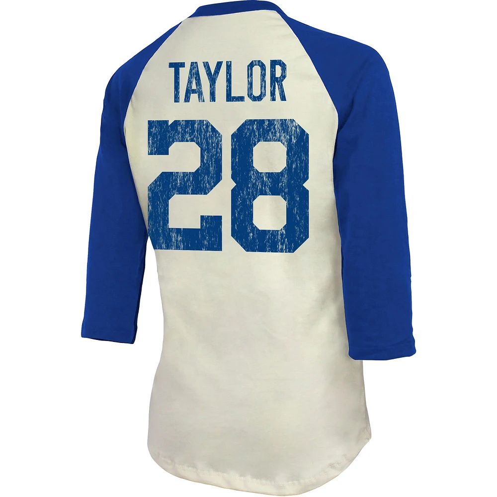 Women's Majestic Threads Jonathan Taylor Cream Indianapolis Colts Player Name & Number Tri-Blend Three-Quarter Sleeve T-Shirt