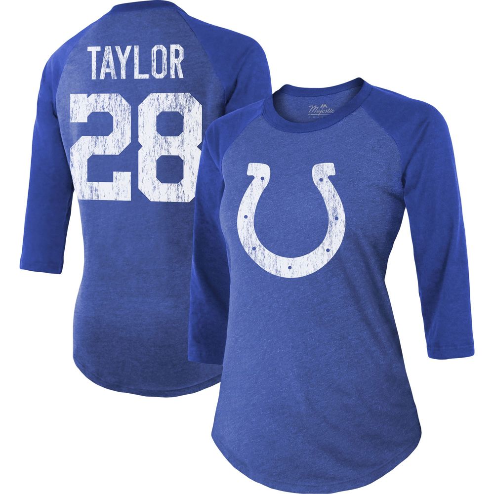 Majestic Threads Women's Majestic Threads Jonathan Taylor Royal  Indianapolis Colts Player Name & Number Raglan Tri-Blend 3/4-Sleeve T-Shirt