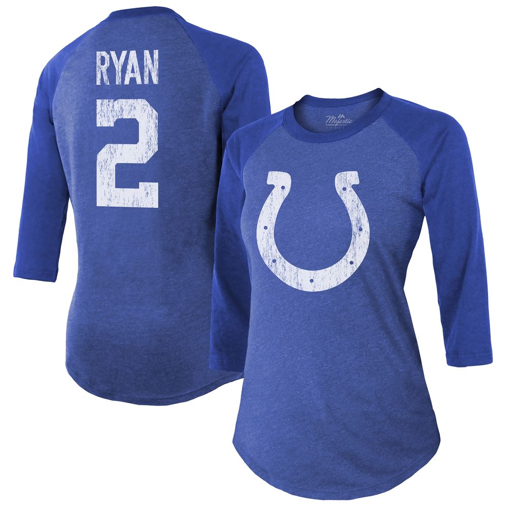 Women's Majestic Threads Matt Ryan Royal Indianapolis Colts Player Name & Number Raglan 3/4-Sleeve T-Shirt