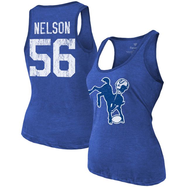 Débardeur tri-mélange Majestic Threads Quenton Nelson Heathered Royal Indianapolis Colts pour femmes