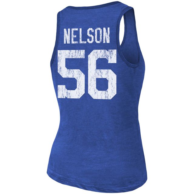 Débardeur tri-mélange Majestic Threads Quenton Nelson Heathered Royal Indianapolis Colts pour femmes