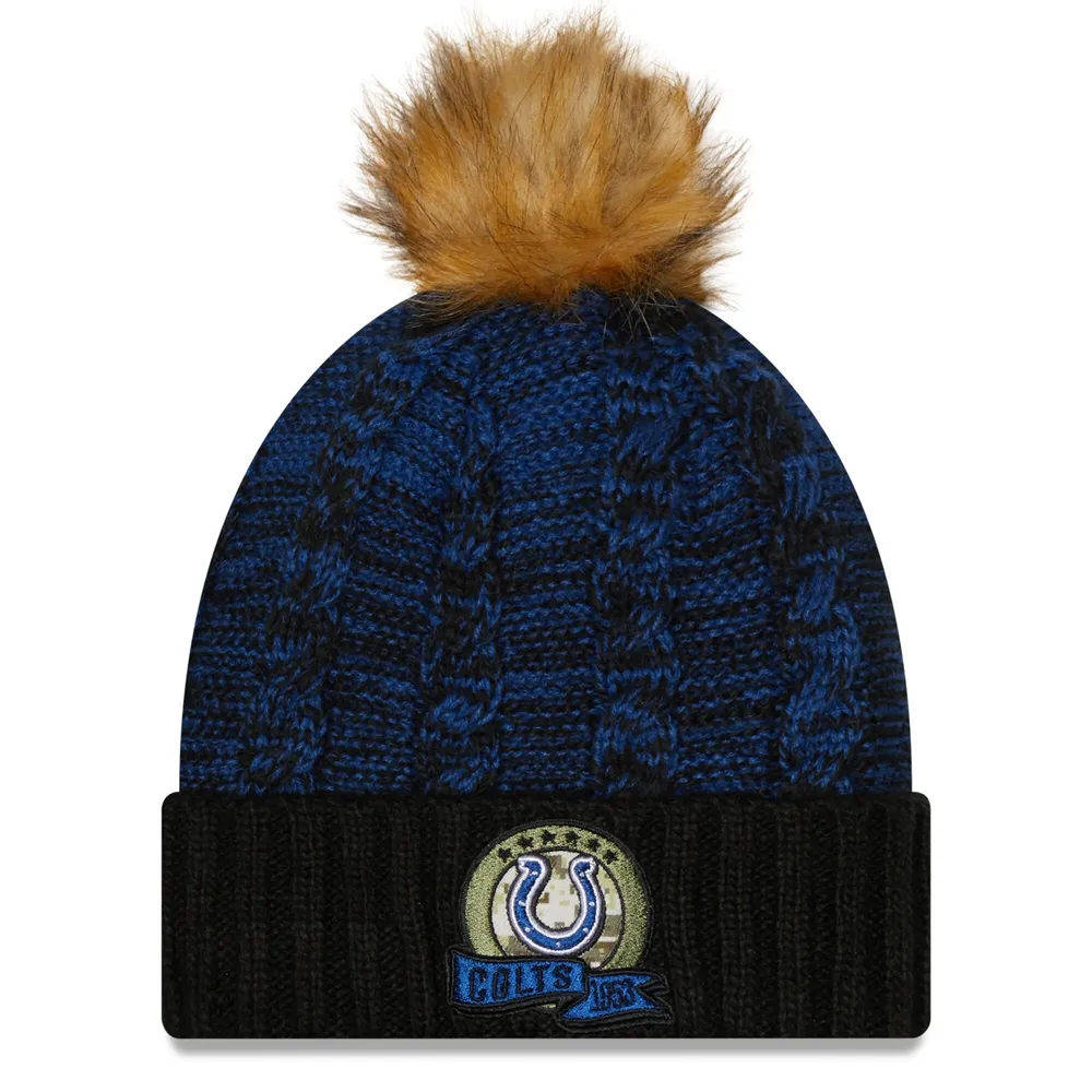 Lids Indianapolis Colts New Era Women's 2022 Salute To Service Pom Knit Hat  - Black/Blue