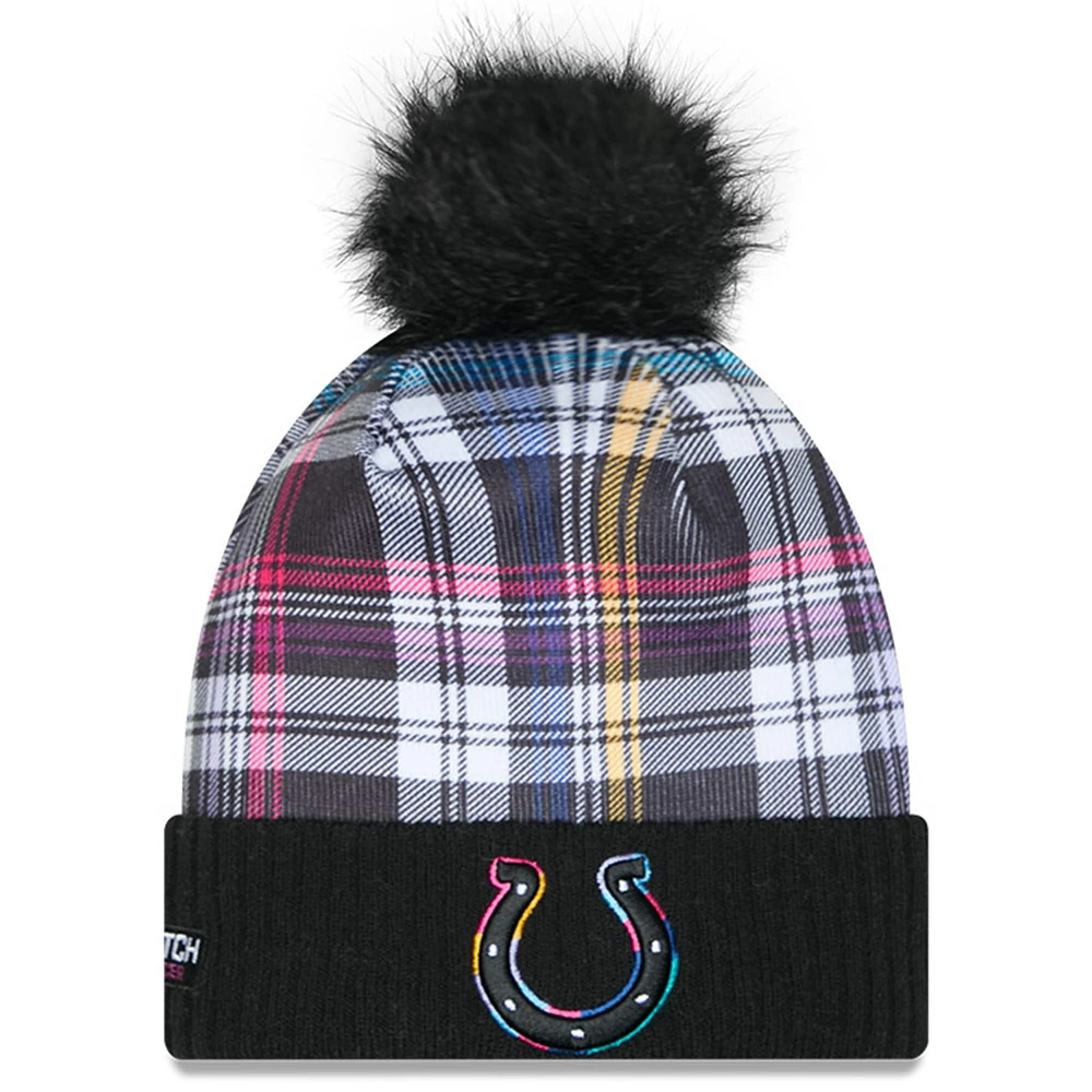 Bonnet en tricot à revers avec pompon Indianapolis Colts 2024 NFL Crucial Catch pour femme New Era noir