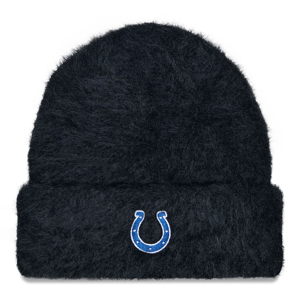 Bonnet en tricot à revers pelucheux New Era pour femme noir des Indianapolis Colts