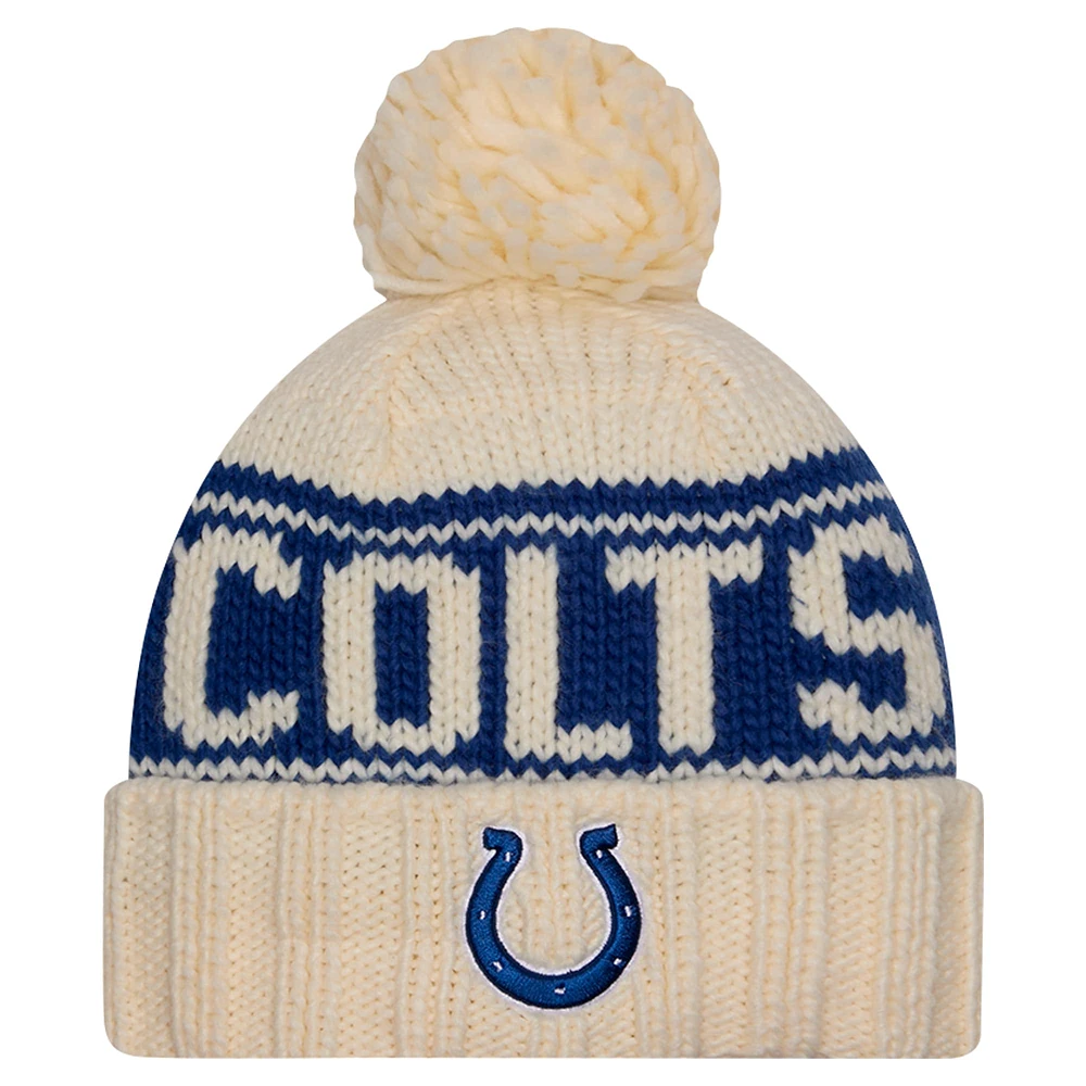 Bonnet tricoté à revers avec pompon Indianapolis Colts 2024/25 de New Era pour femme, couleur crème