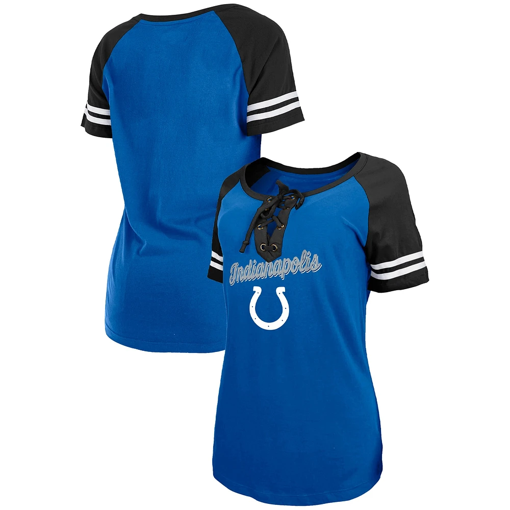 Women's New Era  Royal/Black Indianapolis Colts Lightweight Lace-Up Raglan T-Shirt