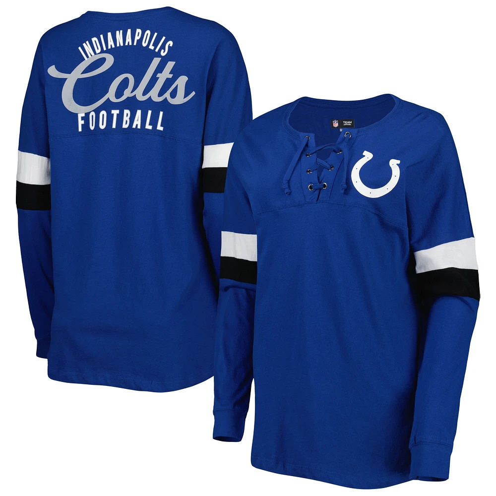 New Era Royal Indianapolis Colts Athletic Varsity T-shirt à manches longues léger lacets pour femme