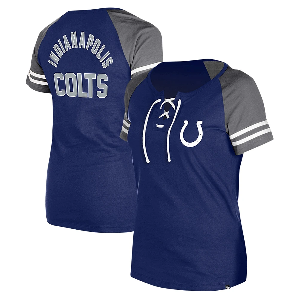 Women's New Era Royal Indianapolis Colts  Lace-Up Raglan T-Shirt