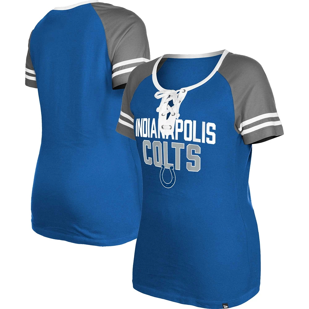 T-shirt à lacets raglan Royal Indianapolis Colts New Era pour femme