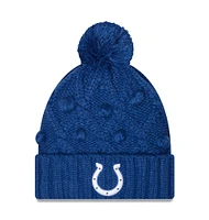 Bonnet en tricot à revers avec pompon Royal Indianapolis Colts New Era pour femme