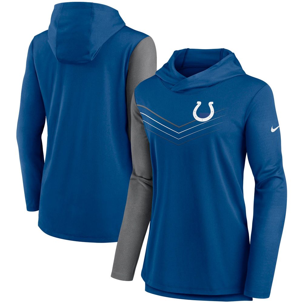 Women's Nike Blue/Heathered Charcoal Indianapolis Colts Chevron Hoodie Performance Long Sleeve T-Shirt