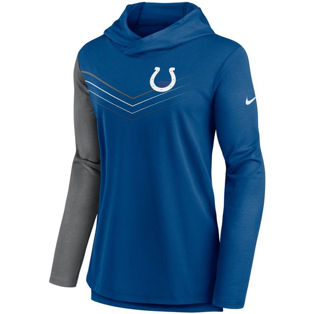 T-shirt à manches longues Nike Performance Indianapolis Colts Chevron Hoodie pour femme, bleu/anthracite chiné