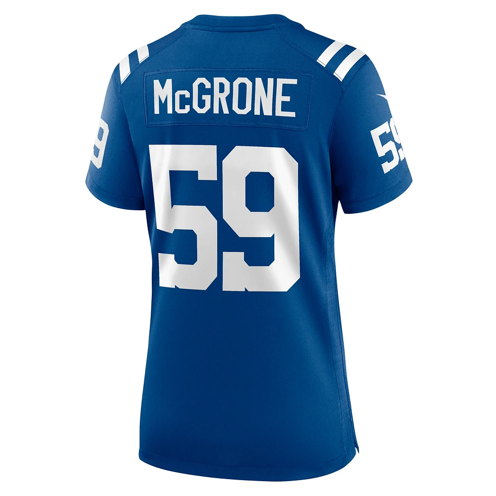 Maillot de match l'équipe Nike Cameron McGrone Royal Indianapolis Colts pour femme