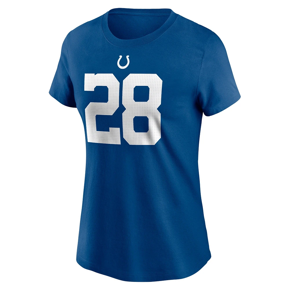 T-shirt avec nom et numéro de joueur Nike Jonathan Taylor Royal Indianapolis Colts pour femme