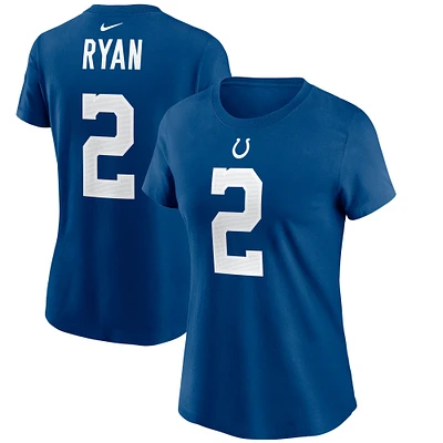 T-shirt avec nom et numéro de joueur Nike Matt Ryan Royal Indianapolis Colts pour femme