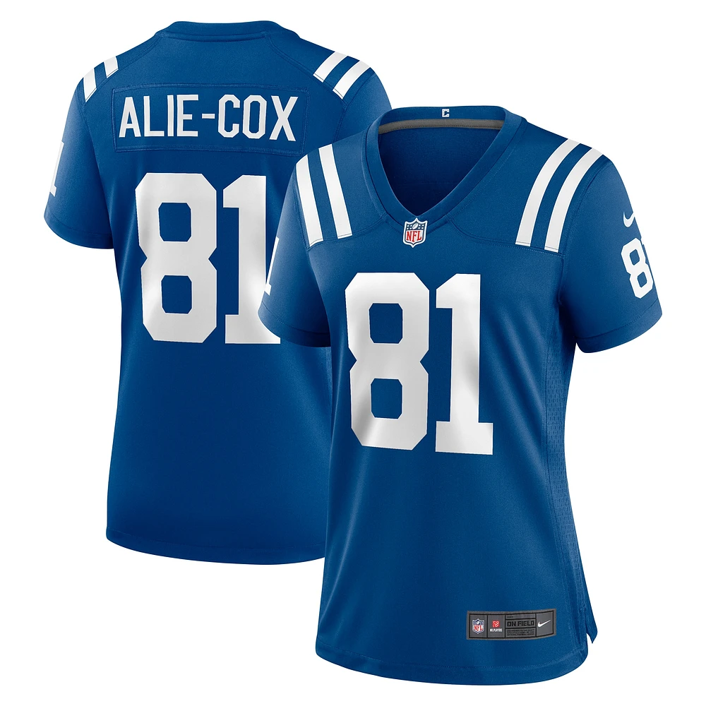 Maillot de match l'équipe Nike Mo Alie-Cox Royal Indianapolis Colts pour femme