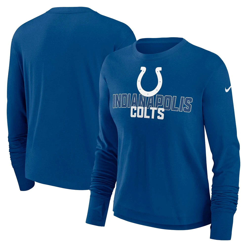 T-shirt Nike Royal Indianapolis Colts Modest Crop Performance à manches longues pour femme