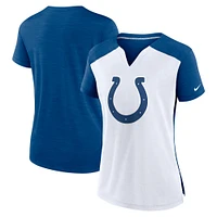 T-shirt Nike pour femme blanc/Royal Indianapolis Colts Impact Exceed Performance à col cranté