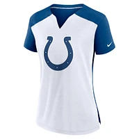 T-shirt Nike pour femme blanc/Royal Indianapolis Colts Impact Exceed Performance à col cranté