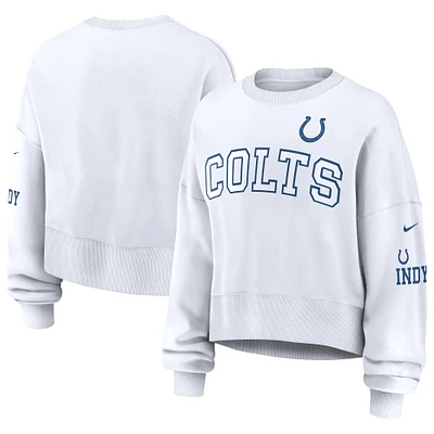 Sweat-shirt court surdimensionné à manches longues Nike pour femmes, blanc, Indianapolis Colts