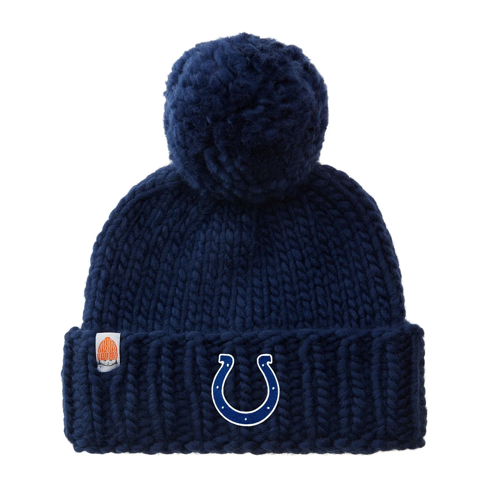 Women's Sh*t That I Knit Royal Indianapolis Colts Hand-Knit Brimmed Merino Wool Beanie with Yarn Pom Pom