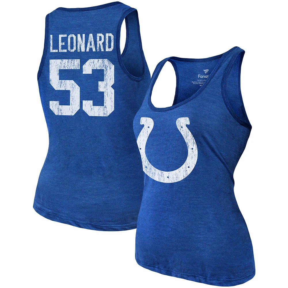 Women's Shaquille Leonard Heathered Royal Indianapolis Colts Name & Number Tri-Blend Tank Top