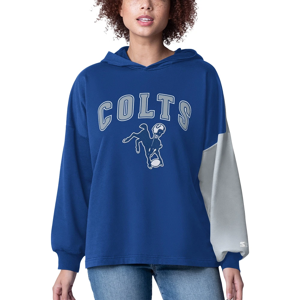 Women's Starter Royal Indianapolis Colts Power Move Long Sleeve Pullover Hoodie