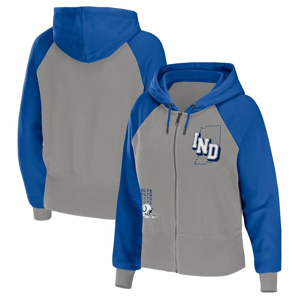 Sweat à capuche léger entièrement zippé blocs de couleurs gris Indianapolis Colts pour femme WEAR by Erin Andrews