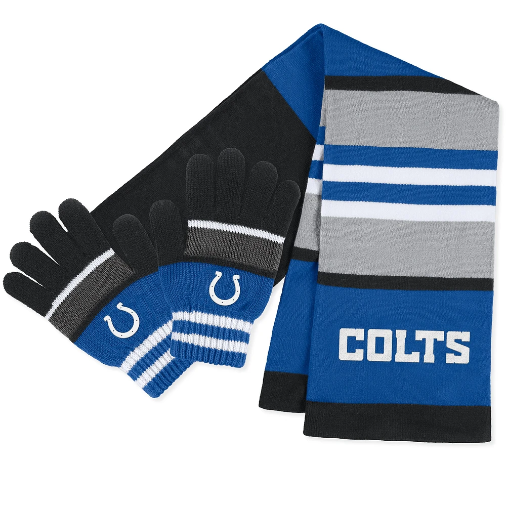 WEAR by Erin Andrews Ensemble gants et écharpe à rayures des Colts d'Indianapolis pour femmes