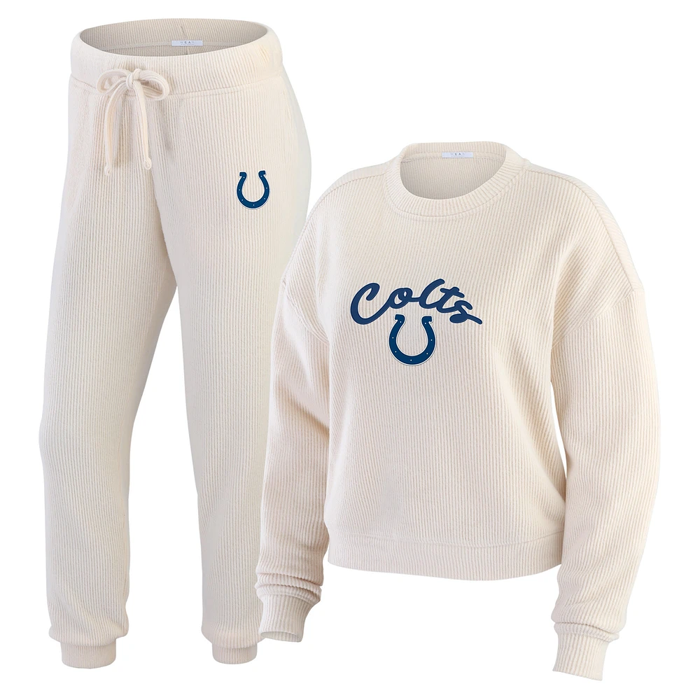 Ensemble de détente pour femme WEAR by Erin Andrews Oatmeal Indianapolis Colts en tricot côtelé à manches longues et pantalon