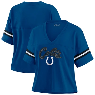 T-shirt à blocs de couleurs bleu royal/blanc pour femme WEAR by Erin Andrews, coupe carrée, grande taille, Indianapolis Colts