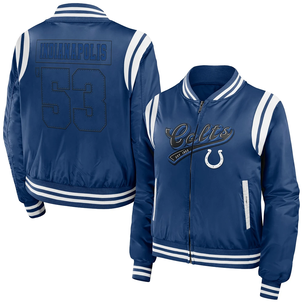 Veste bomber entièrement zippée WEAR by Erin Andrews Royal Indianapolis Colts pour femme