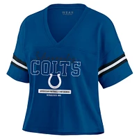 Women's WEAR by Erin Andrews Royal Indianapolis Colts Color Block Boxy Modest Crop V-Neck T-Shirt