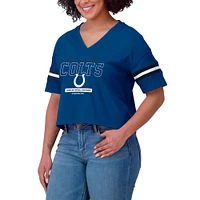 Women's WEAR by Erin Andrews Royal Indianapolis Colts Color Block Boxy Modest Crop V-Neck T-Shirt