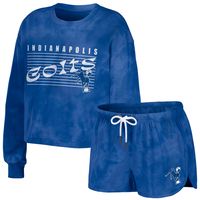 Women's WEAR by Erin Andrews Royal Indianapolis Colts Tie-Dye Cropped Pullover Sweatshirt & Shorts Lounge Set