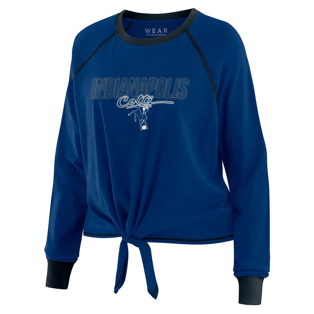 Women's WEAR by Erin Andrews Royal Indianapolis Colts Tie-Front Long Sleeve T-Shirt