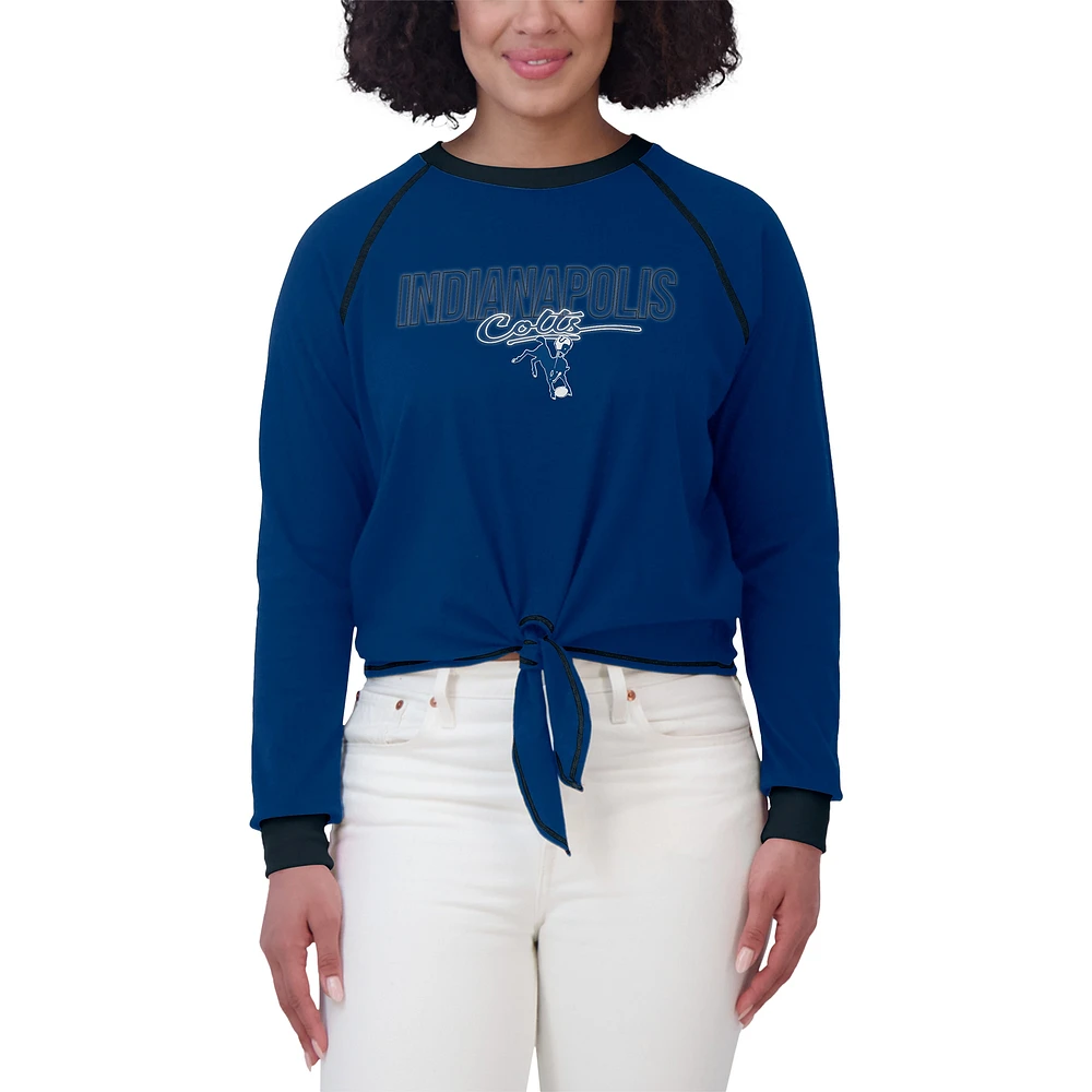 Women's WEAR by Erin Andrews Royal Indianapolis Colts Tie-Front Long Sleeve T-Shirt