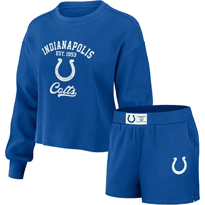 Ensemble de détente pour femme WEAR by Erin Andrews Royal Indianapolis Colts en tricot gaufré avec t-shirt à manches longues et short