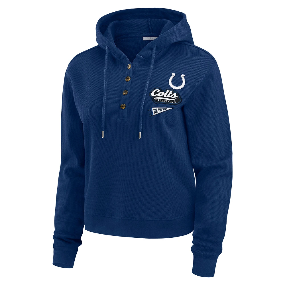 Women's WEAR by Erin Andrews Royal Indianapolis Colts Waffle-Knit Pullover Hoodie