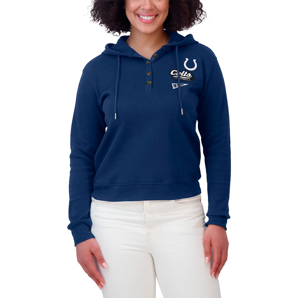 Women's WEAR by Erin Andrews Royal Indianapolis Colts Waffle-Knit Pullover Hoodie