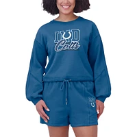 Women's WEAR by Erin Andrews Royal Indianapolis Colts Washed Fleece Long Sleeve T-Shirt & Shorts Lounge Set